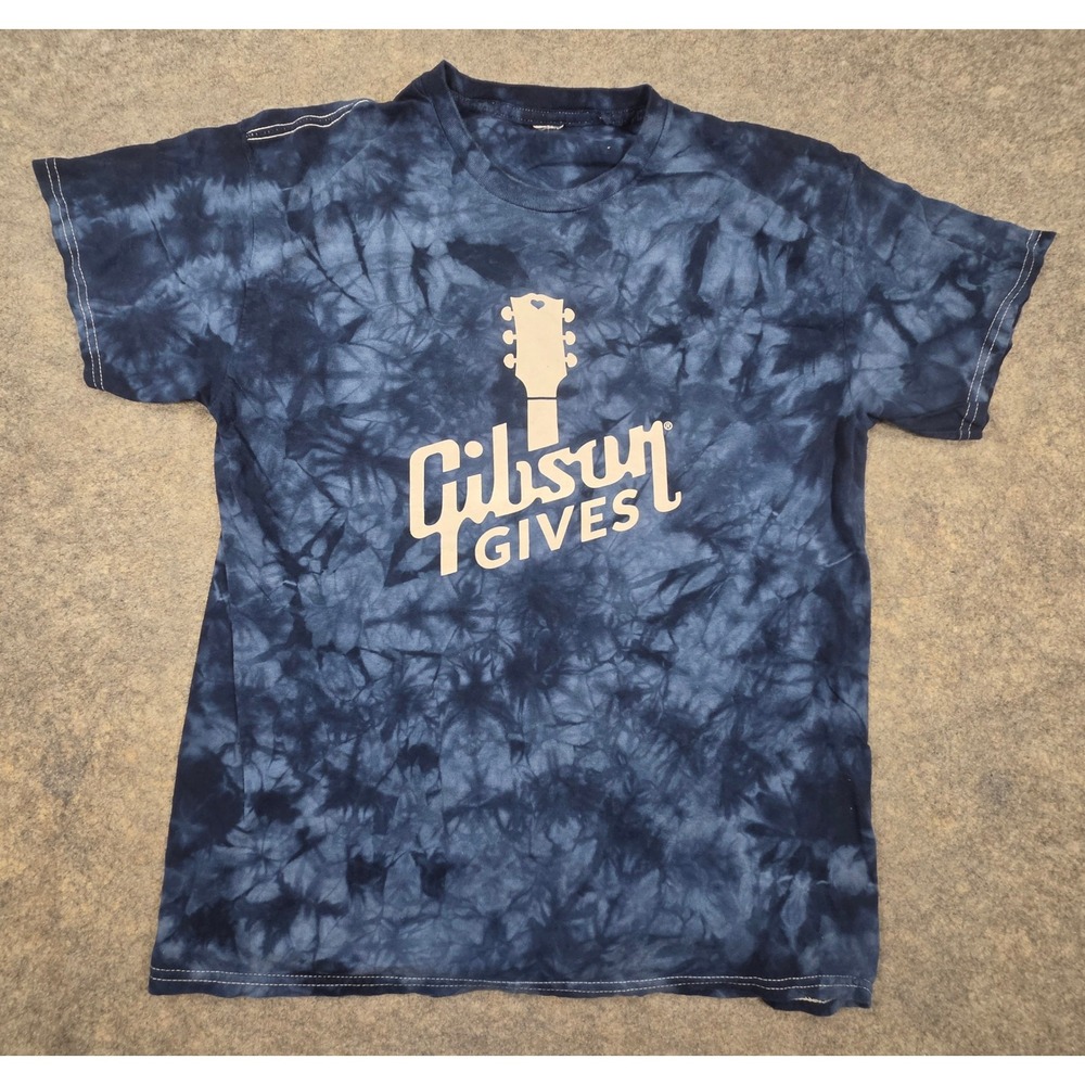 Gibson Gives Blue Tie Dye Graphic T-Shirt Mens Medium Guitar Foundation Tee